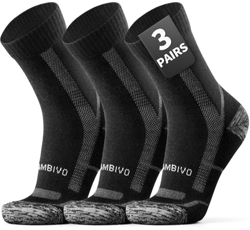 CAMBIVO Calcetines Antiampollas Senderismo 2 o 3 Pares, Lana Merino Medias Deporte para Mujer Hombre, Calcetines Trabajo Transpirable para Trail Running, Trekking, Camping, Ciclismo, Gruesos y Cálido