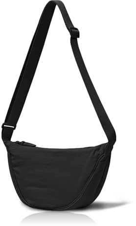 FuninCrea Halbmond Tasche Damen, wasserdichte Nylon Halbmond Crossbody Schultertasche mit Reißverschluss, Halbmond Schultertasche Damen Halbmond Tasche Sling Bag mit verstellbarem Riemen (schwarz)