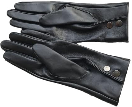 Ungefüttert Frauen Leder Handschuhe Schaffell Handschuh Handgelenk Knopf Medium Lange Grundlegende Wärme Fahren Leder Handschuhe schwarz Frauen-XL, Schwarz , 46