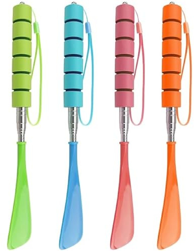 GeRRiT 4 Pezzi Telescopico Calzascarpe, Calzascarpe Lungo Plastica, 4 Colori Asta di Metallo 29-70 cm, Calzante Lungo con Comoda Impugnatura Adatto a Tutti