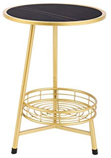 Exquisite Nachttische, Marmor-Snacktisch, runder Beistelltisch aus doppellagigem Metall für Wohnzimmer, Schlafzimmer, Lounge, Speisekammer, Couchtisch, 40 x 40 x 55 cm, Korbtisch (Farbe: B, Größe: 40