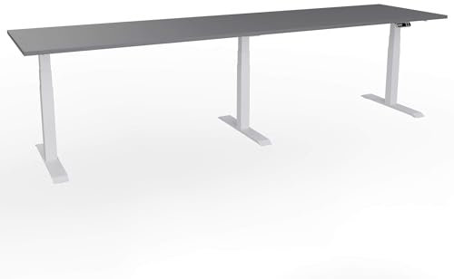 Eigentlich Höhenverstellbarer Schreibtisch 240 o. 280 cm, elektrischer Arbeitstisch Gestell Silber, ergonomischer Bürotisch Memory-Funktion verstellbar von 605-1.255 mm (Anthrazit, 240 x 80 cm)