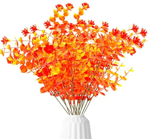 iwiio 3 Bundles Artificial Flowers, Artificial Autumn Leaves Faux Leaf Autumn Flowers, UV Resistant Plastic Faux Plants for Garden Window Porch Balcony Fall Wedding Thanksgiving Decor