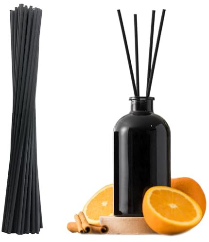 50pcs Diffuser Sticks, 30CM Wood Rattan Essential Oil Aroma Diffusers ECO- Extra Long 4 mm Thick Replacement Refill Stick- Fragrance Refill Black Fibre Reed Thick Diffuser Sticks for Diffuser Oils
