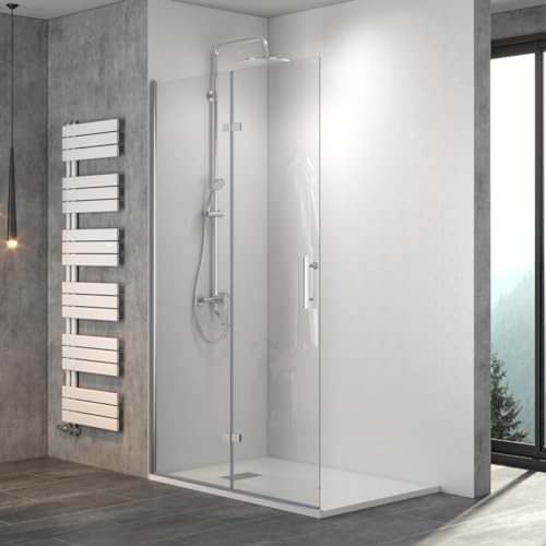 WITEN&NOCK Walk In Duschwand Dusche 80cm Drehfalttür Faltbare Duschtür Trennwand ESG Nano Glas 195cm