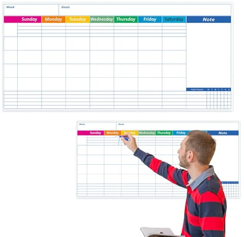 Calendario de pizarra blanca de pared, organizador de borrado en semanal/mensual de 17 x 35 pulgadas, pizarra blanca reutilizable, calendario de pared borrable, planificador mensual para oficina