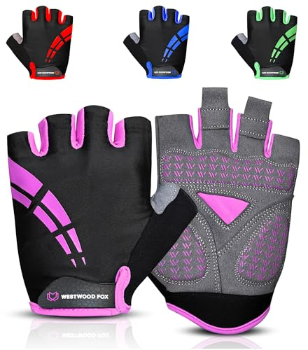 WESTWOOD FOX Fahrradhandschuhe für Herren und Damen Halbfinger-Gel-gepolsterte rutschfeste Mountainbike-Handschuhe atmungsaktive Stoßdämpfung griffige Handfläche (Rose, S)