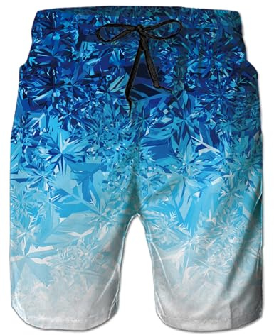 Fanient Badshorts för män 3D-tryck grafiska badshorts strandshorts snabbtorkande badshorts badshorts fritidsbyxor med ficka, Blå is, M