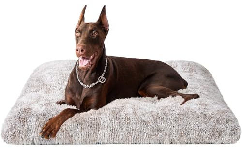 EHEYCIGA Flauschiges Hundebett Grosse Hunde Waschbar, XXL 120x90cm, Braun | Kuscheliger Langflor Plüsch Hundekissen, Rutschfeste Unterseite, für Kiste & Boden