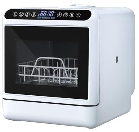 gibxiyza Table Top Dishwasher Mini Dishwasher with 5L Water Tank Automatic Smart Countertop Dishwasher with 5 Place Settings, 2-Tier Rack, Air-Dry Function for Small Families, Couples UK