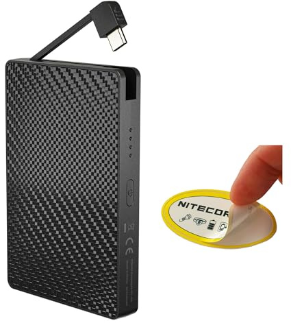 Nitecore Pocket 10000 Power Bank, 10000 mAh, doppie porte USB-C per telefoni, torce elettriche e fari con cavo USB-C integrato
