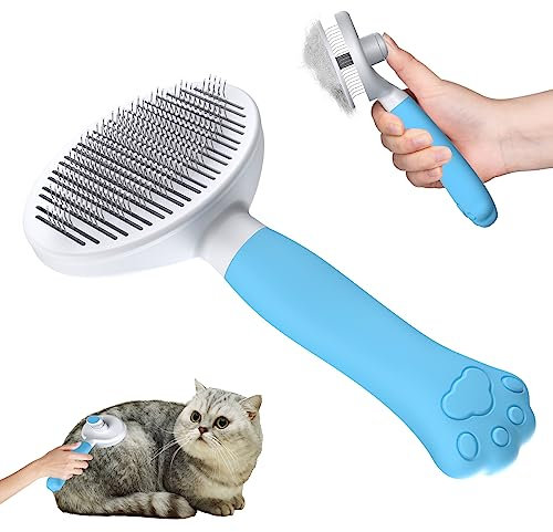Zivacate Katzenbürste Hundebürste [Ergonomischer Griff & Ein-Klick-Reinigung] Werkzeug für kurz- & langhaarige Hunde/Katzen/Kaninchen, Unterwollbürste(Ozeanblau)