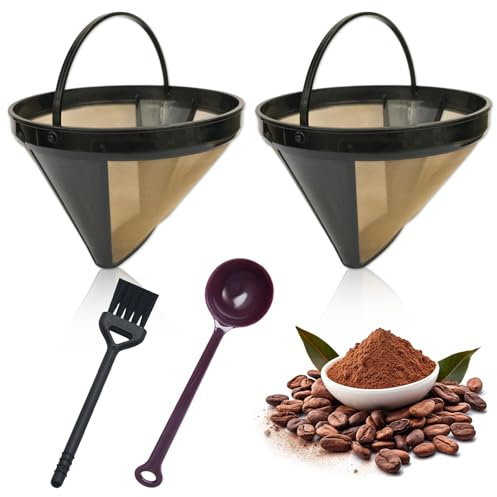 Filtro de Cafetera Reutilizable de Acero Inoxidable + 2 Filtros + 1 Cucharilla + 1 Cepillo de Limpieza + 304 Acero Inoxidable, Ecológico, Compatible con Máquinas de Café