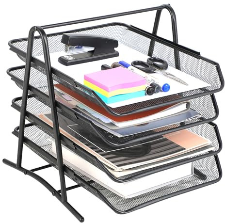 4 stöckiger stapelbarer Ablagefächer-Briefablage A4, Dokumentenablage aus Metallgewebe-ideal für Bürobedarf und Ablage Schreibtisch-schwarz