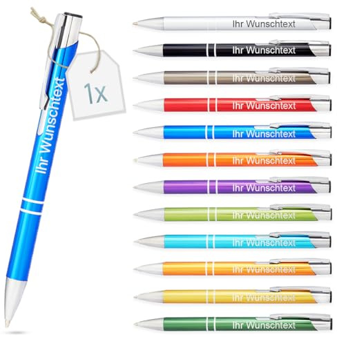 Gravurtastisch Kugelschreiber mit Gravur | personalisierter Stift mit Wunschtext | blaue Mine | Werbegeschenk & Werbeartikel | personalisierte Kulis für Hochzeit, Büro & Schule (Blau, 1Stück)