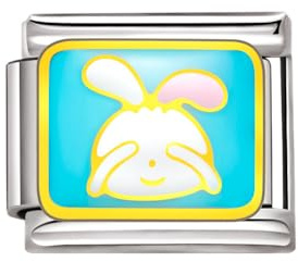 Breloque en forme de lapin en émail bleu de 9 mm avec maillons italiens hypoallergéniques en acier inoxydable tendance et créatif compatible avec bracelet nomination pour femmes et filles, accessoires