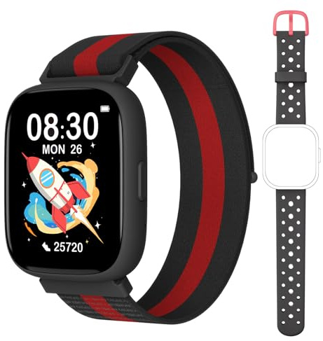 TICTIKY Smart Watch for Kids No Phone No APP Needed, 1.83 Fitness Tracker Watch with Pedometer, Step Counter， Heart Rate/Sleep Monitor, IP68 Waterproof, Puzzle Games for Boys Teens 5-12, Nylon
