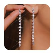 Long Silver Rhinestone Earrings for Women Sparkly Rhinestone Bridal Earrings Silver Wedding Ear-rings Prom Party Wedding Jewelry Accessories for Bride Bridesmaid