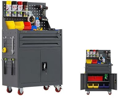 ruyi-1986 Toolbox 2-Drawer High Capacity Rolling Tool Chest, Removable Cabinet Storage Tool Box with Wheels and Lock for Mechanical Workshops Tool Storage Box(Gris)