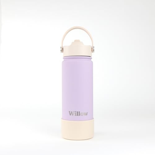 cribstar Personalised Water Bottle, Insulated Stainless Steel, Straw Lid, Laser Engraved Name, BPA Free, Leakproof (Lilac [Horizontal Engraving], 18oz/500ml)