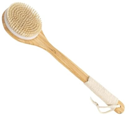 Körperschrubber, weich und steif, Trockenbürsten-Set mit langem Holzgriff, Peeling-Körperbürste zur Entfernung abgestorbener Haut, Duschbürste für Lymphdrainage und Cellulite-Badebürste (Griffbürste)