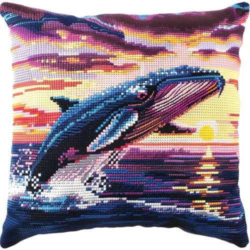 Kitquiver Knüpfkissen Mit Vordruck Cartoon-Waltier Kreuzstich-Sets Zur Herstellung Von Kissenbezügen,Diy-Knüpfhäkel-Set Für Teppiche 17x17In