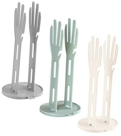 Mobestech 3pcs Kitchen Glove Holder and Dishwashing Gloves Drying Rack Drain Base Storage Stand for Sink and Countertop White Grey Blue Set