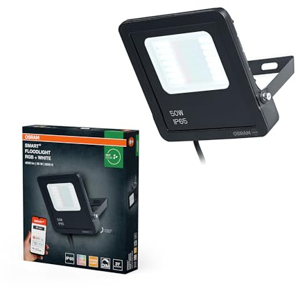 OSRAM Proyector inteligente de alta potencia WIFI, gris oscuro, 50 W, 4000 lm, temperatura de color regulable, controlable por aplicación, accesorios de montaje incluidos, IP65, RGBW