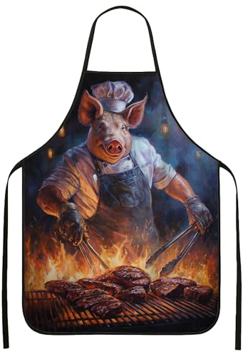 Divertente grembiule da barbecue, design con maialino da cuoco alla griglia per cucinare, regalo da cucina per adulti, barbecue estivo all'aperto, nero, 24x31 Inch