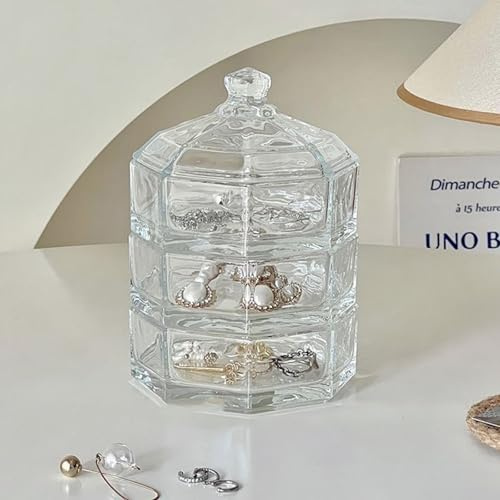Xidaree Crystal Glass Storage Box – 3-Tier Jewelry Organizer with Lid, Detachable & Easy to Clean, Dustproof Clear Container for Earrings, Rings, Candy, Nuts, or Desk Decor