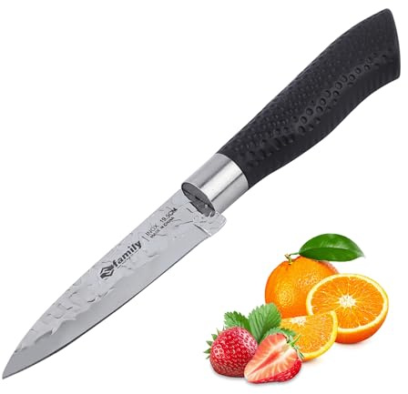 Family Cuchillo para Frutas 19.5cm Acero Inoxidable, Hoja Martillada 2cm Para Pelar y Cortes Finos, Mango Cómodo Antideslizante, Ideal Para Frutas y Verduras Pequeñas