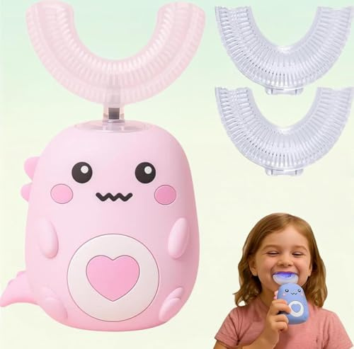 Brosse À Dent Électrique Enfant, Smile Brosse A Dent, Brosse À Dents À Enfants, Brosse À Dents Électrique Avec 2 Têtes Brosses Silicone En Forme De U (Rose,2-6)