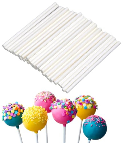 COYUN Lot de 100 bâtonnets pour cake pops en papier, Baton Sucette Pop Cake, Batonnet Pop Cake Bâtonnets en Papier pour Cakepop, Lollipop, Chocolat, Blanc(100pcs)