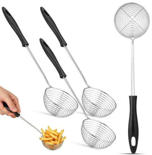 BESPORTBLE Passoire Chinoise En Acier Inoxydable Lot De 4 Cuillère Chaude Avec Manche Ergonomique Pour Fondue Filtre À Thé Égoutter L'Huile Et Retirer Les Insectes En Cuisine