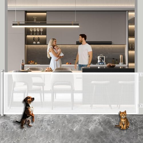 Huafly Retractable Baby Gate, 250cm No Drilling Baby Gate,Retractable Stair Gate for Large Openings, Extra Wide Child Safety Gate, Extra Long Dog Gates for Outdoor, Indoor (White, 250cm)