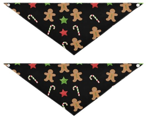 Juego de 2 pañuelos de Navidad con diseño de pan de jengibre para perro, para cumpleaños, vacaciones, accesorios para mascotas, gato, gatito, bandana, cuello, negro, L