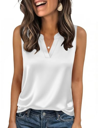 Zeagoo Canotta da Donna in Raso Senza Maniche Scollo a V Camicette Tops | Estivo Casual Maglietta Elegante Canottiera Basic Solido Tank Shirt