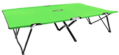 Teenpull Folding Double Lounger, Green, Steel Frame, 194 x 124 x 44 cm, 240 kg Load Capacity, for Camping Outdoor and Garden