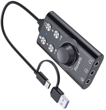 Dcaknri Portable USB 7.1 External Sound Card High Fidelities Voice Changer for Live Broadcasts Conference Calls External USB Sound Interfaces