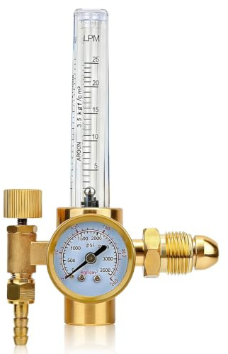Argon Flowmeter Regulator,Argon Regulator Gas Reducer, 0-3500PSI CO2 Mig Tig Flow Meter Gas Regulator Gauge All Brass Argon Pressure Reducer Gas Flowmeter Welding G5/8 Male Thread CGA580 Connector