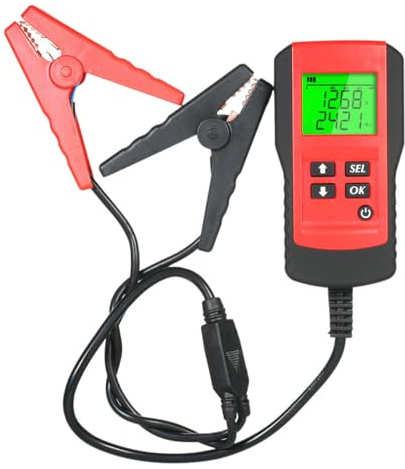 TOKIDNY Tester Batteria Auto 12v Display Lcd, Test Costante, Materiale Abs e Rame, Strumento Diagnostico per Controllo e Analisi Batterie Rosso