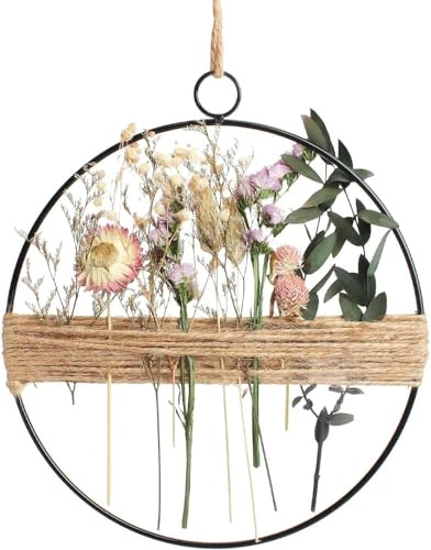 Trockenblumen Kranz 25cm – Hängender Boho Türkranz aus Natur-Trockenblumen mit Metallring, DIY Kranz für Wohnzimmer, Wand & Tür Deko