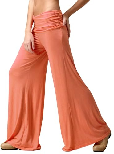 Anuedgis Women's Fold-Over Yoga Pants Loose Wide Leg Flared Stretchy Jersey Lounge Pants for Summer Casual Workout Pilates Dance
