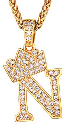 Richsteel personalisierte Bling Buchstabe Kette 26 Alphabet Anhänger mit Zirkonia Partner Namenskette Weizenkette/Tennis Kette für Damen und Herren