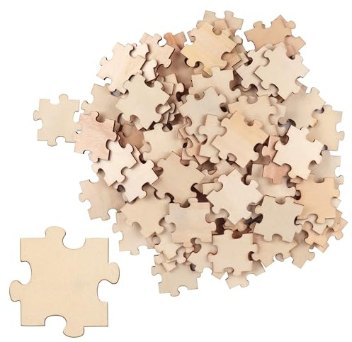 BELLE VOUS Puzzle Vierge en Bois (100 Pièces) - 4,5 x 3,8 cm - Puzzle Tranche de Bois Brut pour Bricolage et Livre d’Or