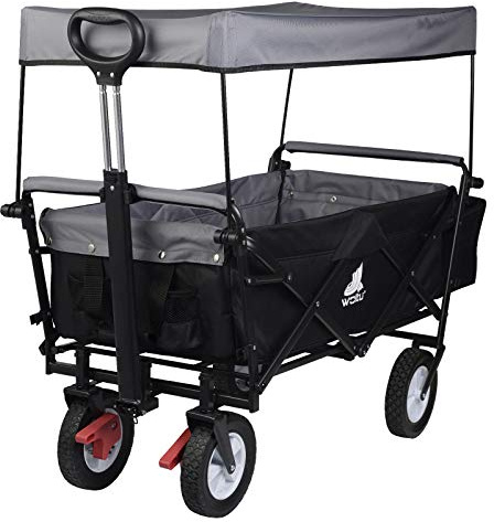 WOLTU Faltbarer Bollerwagen XXL mit abnehmbarem Sonnendach & Feststellbremse, Offroad Handwagen bis 80kg Tragkraft für Kinder, Garten, Camping, Strand, Einkauf, Anthrazit