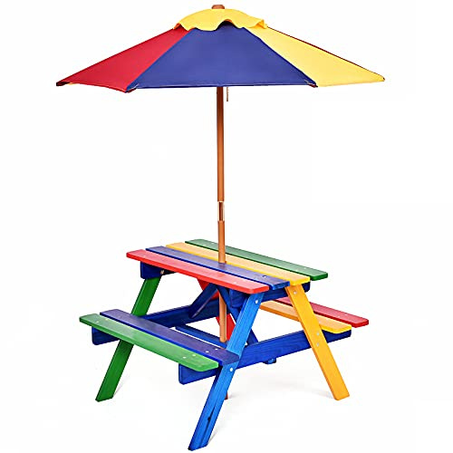 DREAMADE Kindersitzgruppe Mit Sonnenschirm, Gartenmöbel für Kinder, Sitzgarnitur, Möbel Set Garten, Sitzbank Draußen (Modell 2)