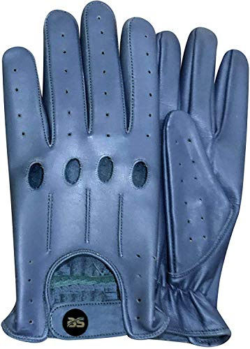 Gants de Conduite en Cuir Sans Doublure et Respirant Pour Homme Style Vintage Rétro En Cuir Souple à Corde Classique à Trou Articulation Idéal Pour Moto Voiture Vélo (Bleu, S)