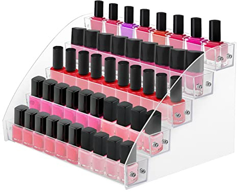 Ejoyous Nail Polish Organiser Holder Rack, 5 Tiers Acrylic Essential Oil Bottles Display Rack Transparent Nail Varnish Storage Stand for Cosmetic Ink