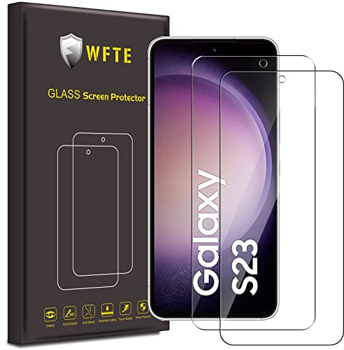 WFTE [Set med 2 härdat glas för Samsung Galaxy S23, 0,26 mm skärmskydd med 99% hög transparens, anti-spårskydd med hårdhet 9H glas för Samsung Galaxy S23 5G